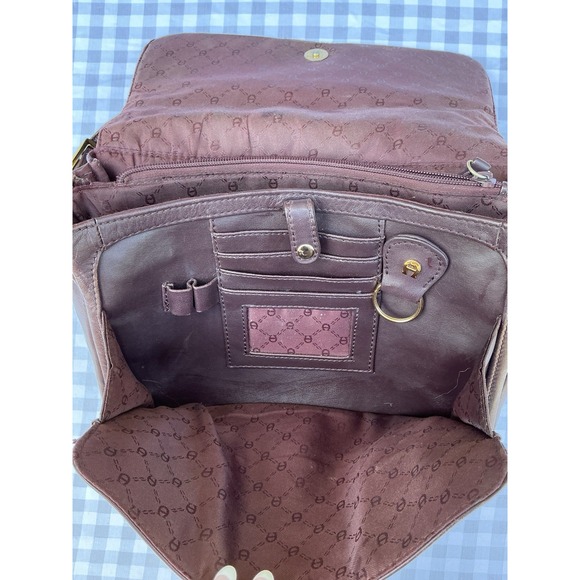 Etienne Aigner Vintage Brown Leather Handbag Shoulder Purse Brass Buckle - Picture 6 of 11